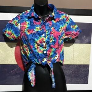Women's Small Grateful Dead Button Up tie-dye Shirt Dancing Marching Bears